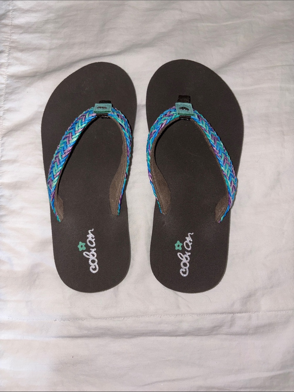 Cobian Girls Teal, Blue & Purple Braided Strap Flip Flops